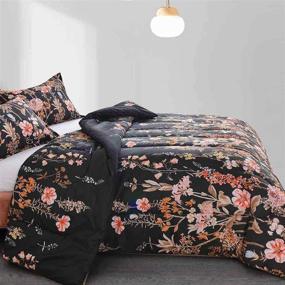 img 2 attached to 🌸 Farmhouse Modern Floral Leaf Black Print Comforter Set Queen Size 88 x 90 inch - Reversible Down Alternative Microfiber Duvet Sets for Women, Men, Teens - 3pc Bedding Sets in a Bag