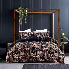 img 3 attached to 🌸 Farmhouse Modern Floral Leaf Black Print Comforter Set Queen Size 88 x 90 inch - Reversible Down Alternative Microfiber Duvet Sets for Women, Men, Teens - 3pc Bedding Sets in a Bag