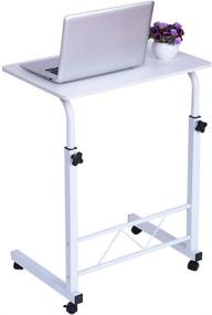 img 3 attached to 📚 Chouwow Adjustable Side Table with Movable Wheels - Multi-functional Sofa/Bed Laptop Tray Stand Table - Overbed Desk for Bedroom Livingroom Office (White)