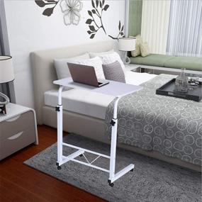 img 1 attached to 📚 Chouwow Adjustable Side Table with Movable Wheels - Multi-functional Sofa/Bed Laptop Tray Stand Table - Overbed Desk for Bedroom Livingroom Office (White)