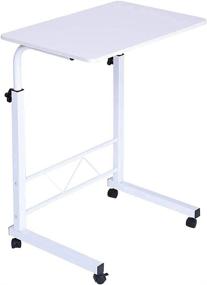 img 2 attached to 📚 Chouwow Adjustable Side Table with Movable Wheels - Multi-functional Sofa/Bed Laptop Tray Stand Table - Overbed Desk for Bedroom Livingroom Office (White)