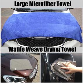 img 1 attached to 🚗 LUCKLYJONE 10Pcs Car Cleaning Tools Kit: Premium Microfiber Cloth, Sponges, Tire Brush, Window Water Blade - Ideal for Detailing Interiors (Blue)