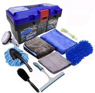 🚗 lucklyjone 10pcs car cleaning tools kit: premium microfiber cloth, sponges, tire brush, window water blade - ideal for detailing interiors (blue) logo