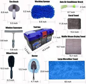 img 3 attached to 🚗 LUCKLYJONE 10Pcs Car Cleaning Tools Kit: Premium Microfiber Cloth, Sponges, Tire Brush, Window Water Blade - Ideal for Detailing Interiors (Blue)