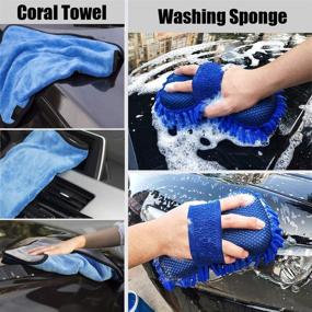 img 2 attached to 🚗 LUCKLYJONE 10Pcs Car Cleaning Tools Kit: Premium Microfiber Cloth, Sponges, Tire Brush, Window Water Blade - Ideal for Detailing Interiors (Blue)