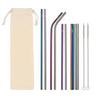 complete set of stainless steel drinking straws - 8 straws, 2 brush cleaners, travel case - eco friendly, straight & bent, wide smoothie/boba straws, perfect for 20, 30oz. yeti/rtc tumblers logo