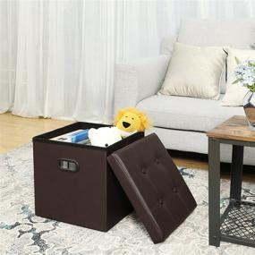 img 2 attached to 🔲 SONGMICS 15 Inches Folding Storage Ottoman: Versatile Cube Footrest, Coffee Table, Puppy Step with Durable Faux Leather, Brown ULSF30Z