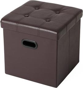 img 4 attached to 🔲 SONGMICS 15 Inches Folding Storage Ottoman: Versatile Cube Footrest, Coffee Table, Puppy Step with Durable Faux Leather, Brown ULSF30Z