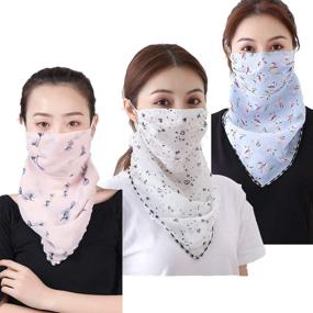 img 4 attached to 🧣 Chiffon Silk Neck Gaiter Scarf Mask Bandanas - Sun Protection, UV Protective, Dust Proof, Perfect for Outdoors, Sports