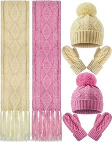 img 4 attached to ❄️ Stay Fashionably Cozy This Winter with the 6-Piece Knitted Beanie Hat, Gloves, Mittens, and Tassel Scarf Set