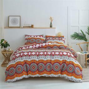 img 4 attached to 🛏️ Shatex Queen Comforter Set: All Season Boho Bedding with Ultra Soft Polyester – Striped Burnt Orange Comforter, 2 Pillow Shams included