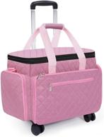 sewing machine case with wheels: rolling bag with diamond quilt design, removable trolley, multidirectional wheels, travel tote, compatible with brother singer machines logo