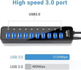 img 1 attached to 🔌 Atolla 10-портовый с управлением через выключатель USB 3.0 концентратор с 12V/2.5A адаптером питания и USB-удлинителем - идеально подходит для мыши, клавиатуры, жесткого диска и других устройств USB.