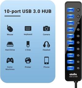 img 3 attached to 🔌 Atolla 10-портовый с управлением через выключатель USB 3.0 концентратор с 12V/2.5A адаптером питания и USB-удлинителем - идеально подходит для мыши, клавиатуры, жесткого диска и других устройств USB.