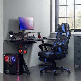img 3 attached to 🎮 SONGMICS Racing Gaming Chair with Footrest: Tilt, Lumbar Support - 330 lb Load - Black/Blue