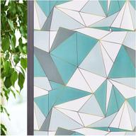 🔒 green geometric decorative stained glass window privacy film - frosted, non-adhesive, removable clings stickers for home office living room bathroom - 17.7-inch by 78.7-inch logo