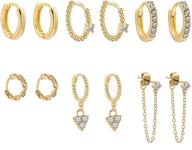 erpels gold small hoop earring set for women girls with cubic zirconia chain detail logo