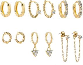 img 4 attached to Erpels Gold Small Hoop Earring Set for Women Girls with Cubic Zirconia Chain Detail