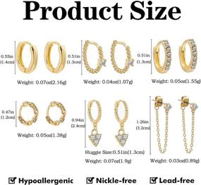 img 3 attached to Erpels Gold Small Hoop Earring Set for Women Girls with Cubic Zirconia Chain Detail