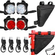 🚲 usb rechargeable bike light set with storage bag - front and rear bicycle lights + waterproof triangle saddle frame pouch for cycling (black) logo