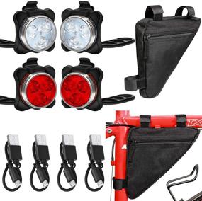 img 4 attached to 🚲 USB Rechargeable Bike Light Set with Storage Bag - Front and Rear Bicycle Lights + Waterproof Triangle Saddle Frame Pouch for Cycling (Black)