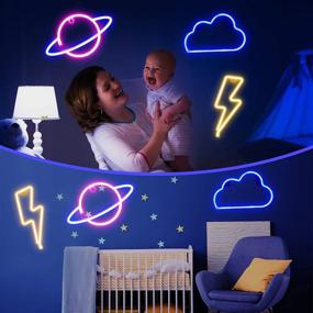 img 3 attached to Колоритные световые вывески "Colorful Cloud Lightning Planet Neon Signs: Bar, Party, Christmas, Wedding, Kids Girls Living Room Decor - USB или батарейное питание, комплект из 3