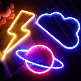 img 4 attached to Колоритные световые вывески "Colorful Cloud Lightning Planet Neon Signs: Bar, Party, Christmas, Wedding, Kids Girls Living Room Decor - USB или батарейное питание, комплект из 3