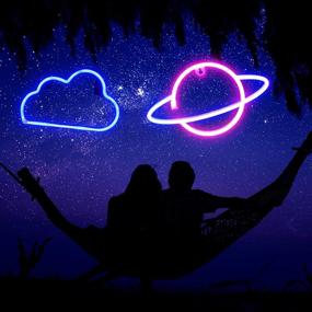 img 2 attached to Колоритные световые вывески "Colorful Cloud Lightning Planet Neon Signs: Bar, Party, Christmas, Wedding, Kids Girls Living Room Decor - USB или батарейное питание, комплект из 3