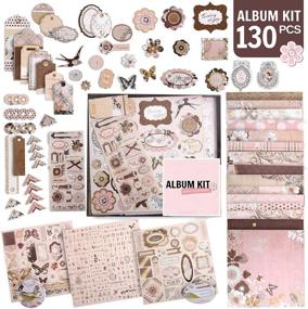 img 4 attached to 🎨 PICKME's D.I.Y Vintage Scrapbook Kits for Adults & Kids: Create Lasting Memories with Hardcover Album, Stationery Set, Gold Embossed Stickers, Ribbons & Journaling Supplies - 12"x12", 130Pc