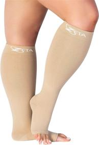 img 4 attached to 🧦 Zeta Open Toe XXXL 26 Inch Wide Calf Plus Size Compression Socks 20-30 mmHg - Soothing Support for Fatigue, Leg Swelling & Pain Relief, Prevents Edema, DVT (1 Pair) Nude