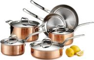 🍳 lagostina martellata copper cookware set, 10-piece, hammered tri-ply stainless steel, 18/10 logo