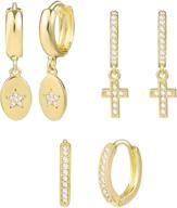 💎 6 pcs 14k gold plated hypoallergenic multiple piercing earrings set with small cubic zirconia huggie hoop studs and charms for women and girls logo