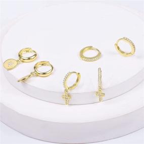 img 1 attached to 💎 6 PCS 14K Gold Plated Hypoallergenic Multiple Piercing Earrings Set with Small Cubic Zirconia Huggie Hoop Studs and Charms for Women and Girls