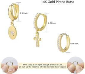 img 2 attached to 💎 6 PCS 14K Gold Plated Hypoallergenic Multiple Piercing Earrings Set with Small Cubic Zirconia Huggie Hoop Studs and Charms for Women and Girls