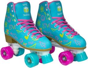 img 2 attached to 🌈 Epic Splash High-Top Roller Skates for Kids - Indoor/Outdoor Quad Skates with Dual Lace Sets (Pink & Yellow)