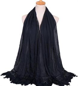 img 2 attached to Stylish LMVERNA Lace Cotton Scarf for Women: Solid Color Long Shawl Wrap - Fashionable & Elegant