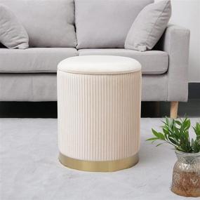 img 3 attached to 🛋️ Beige2 Large Round Velvet Storage Ottoman Footstool: Stylish 3D Wrinkle Stitching with Gold Brushed Stainless Ring Base for Bedroom, Make-up Chair and Living Room