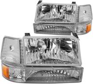 dna motoring hl-oh-f15092-6p-ch-am chrome amber headlights replacement for 92-96 bronco f150 f250 f350 logo