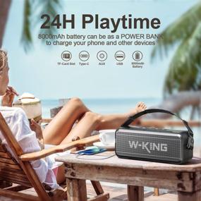 img 2 attached to 🔊 W-KING 60 Вт громкая Bluetooth колонка: Водонепроницаемая наружная колонка + 8000 мАч павер-банк, 24 часа прослушивания, глубокий бас - Bluetooth 5.0, Эквалайзер, AUX, карта TF