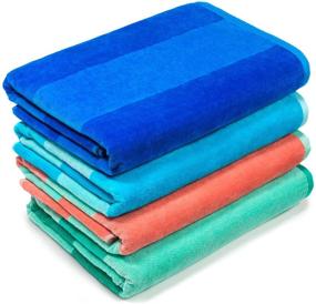 img 4 attached to 🏖️ Beachland Soft Beach Towel 30 x 60 inch Cabana Stripe Hotel Pool and Resort - Two Tone Absorbent 100% Cotton (Royal-Turquoise-Coral-Mint, Pack of 4)