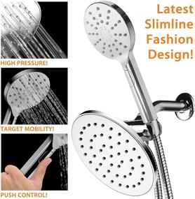 img 1 attached to 🚿 AquaSpa 6-inch Rain Shower Head/Handheld Combo with Push-Button Flow Control for Easy One-Handed Operation and Convenient Flow Setting Switching all with Same Hand! (Premium Chrome)