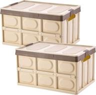 collapsible lidded storage bins 2 pack - 30l plastic tote box crates for clothes, toys, books, snacks, shoes, and groceries - stackable and folding utility containers logo