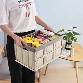 img 3 attached to Collapsible Lidded Storage Bins 2 Pack - 30L Plastic Tote Box Crates for Clothes, Toys, Books, Snacks, Shoes, and Groceries - Stackable and Folding Utility Containers