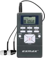 📻 exmax exg-108 wireless stereo fm radio receiver: portable pocket mini radio with earbuds, lcd clock & fm translator - gray logo
