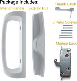 img 1 attached to 🚪 Patio Door Handle Set + Mortise Lock 45°: Perfect Replacement for Sliding Glass Door - Fits 3-15/16” Screw Hole Spacing, Non-keyed with Mortise Latch Locks, White Diecast, Reversible Design (Non-Handed)