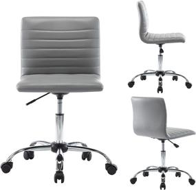 img 3 attached to Stylish Armless Low Back Desk Chair: Faux Leather, 360° Swivel & Rolling Wheels, Ideal for Office or Bedroom Computer Tasks, Grey