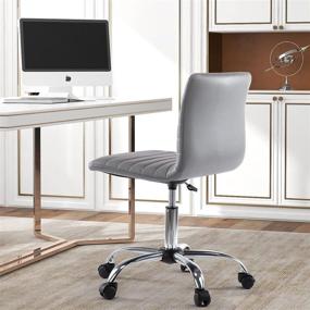 img 1 attached to Stylish Armless Low Back Desk Chair: Faux Leather, 360° Swivel & Rolling Wheels, Ideal for Office or Bedroom Computer Tasks, Grey