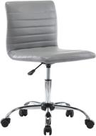 stylish armless low back desk chair: faux leather, 360° swivel & rolling wheels, ideal for office or bedroom computer tasks, grey logo