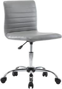 img 4 attached to Stylish Armless Low Back Desk Chair: Faux Leather, 360° Swivel & Rolling Wheels, Ideal for Office or Bedroom Computer Tasks, Grey