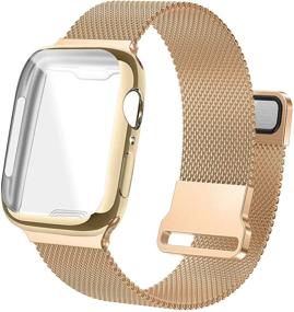 img 4 attached to ✨ Bifeiyo Stainless Steel Band with Case: Milanese Mesh Metal Strap for Apple Watch 38mm - Rose Gold